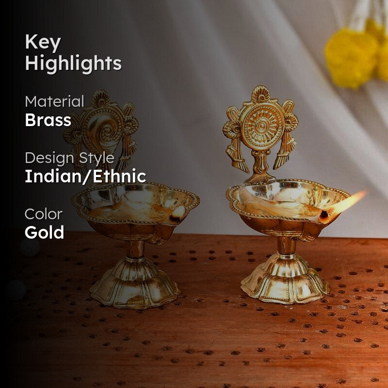 Brass Shanku Chakra Diya - Set Of Two media 2