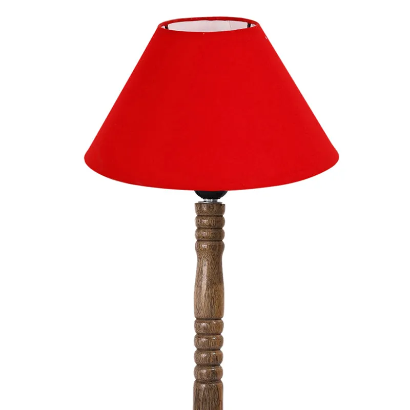 Glow Mesa Table Lamp With Carved Wooden Base - Red,Brown media 5