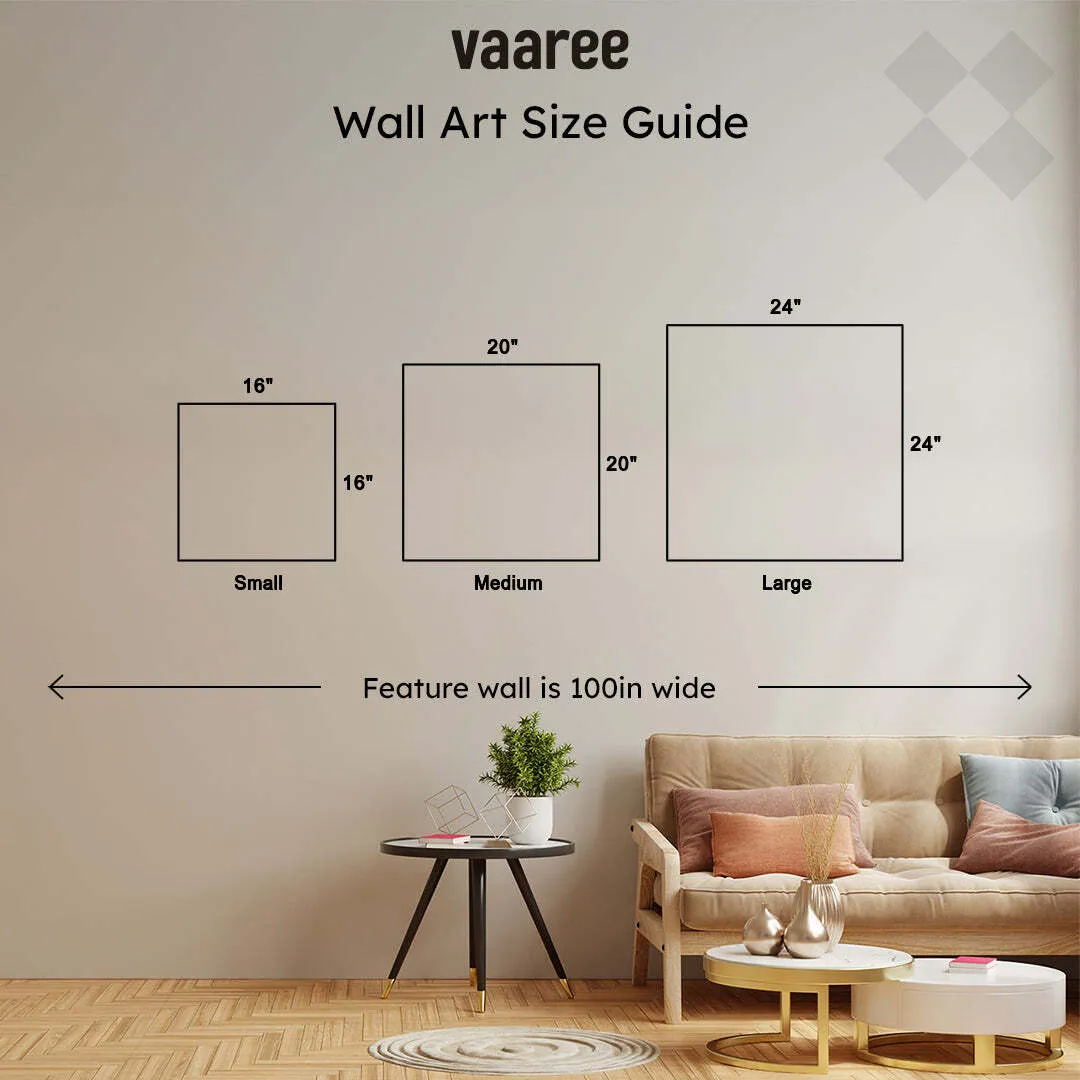 Wall art size guide showing small, medium and large square formats