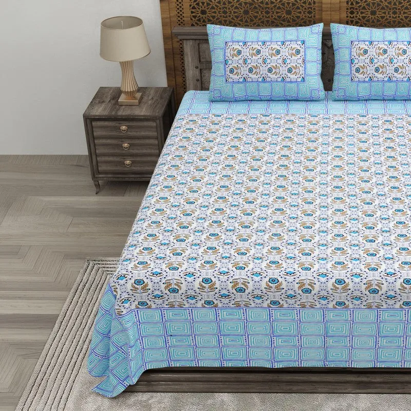 Aurao Cotton Bedsheet (Blue,White) - 240 TC media 3