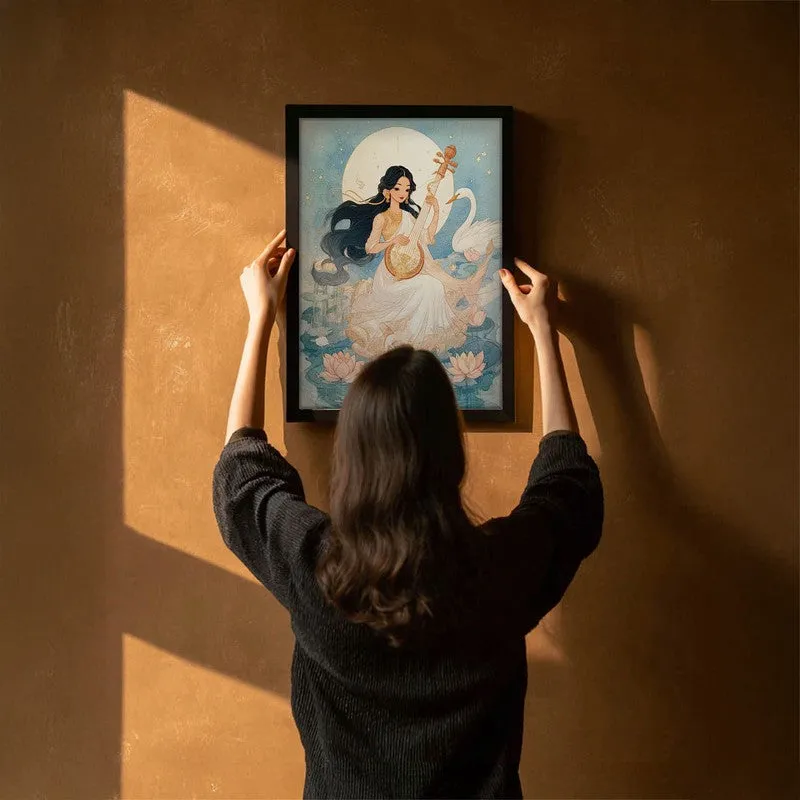 Goddess Saraswati Playing Bina Blissful Archival Paper Wall Art media 6