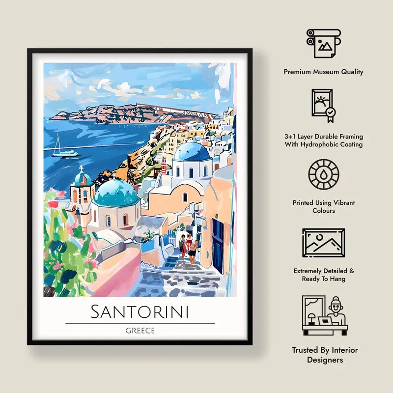 Vintage Santorini Framed Canvas Wall Painting media 8