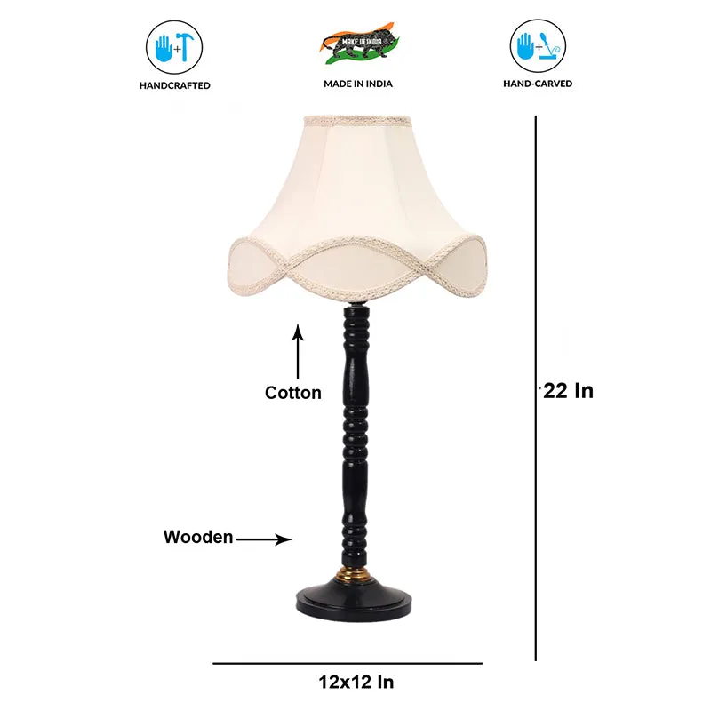 Misty Glow Table Lamp With Carved Wooden Base - Ivory,Black media 4