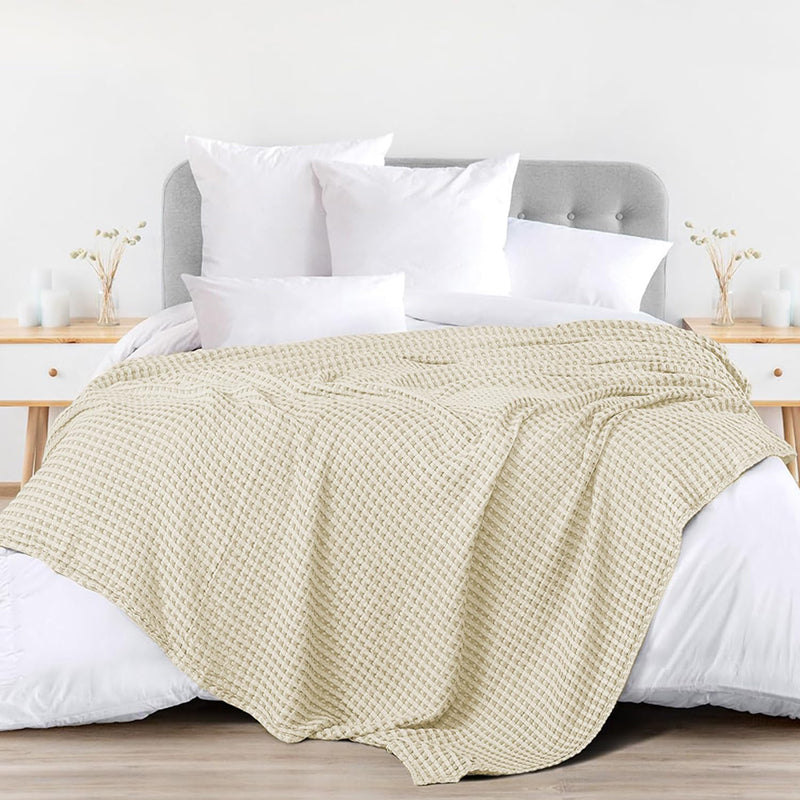 Urban Space Waffle Cotton Blanket (Beige) - 250 GSM media 3
