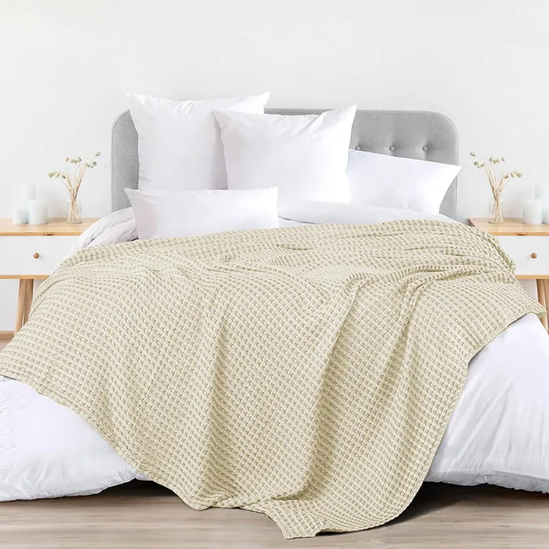 Urban Space Waffle Cotton Blanket (Beige) - 250 GSM media 3