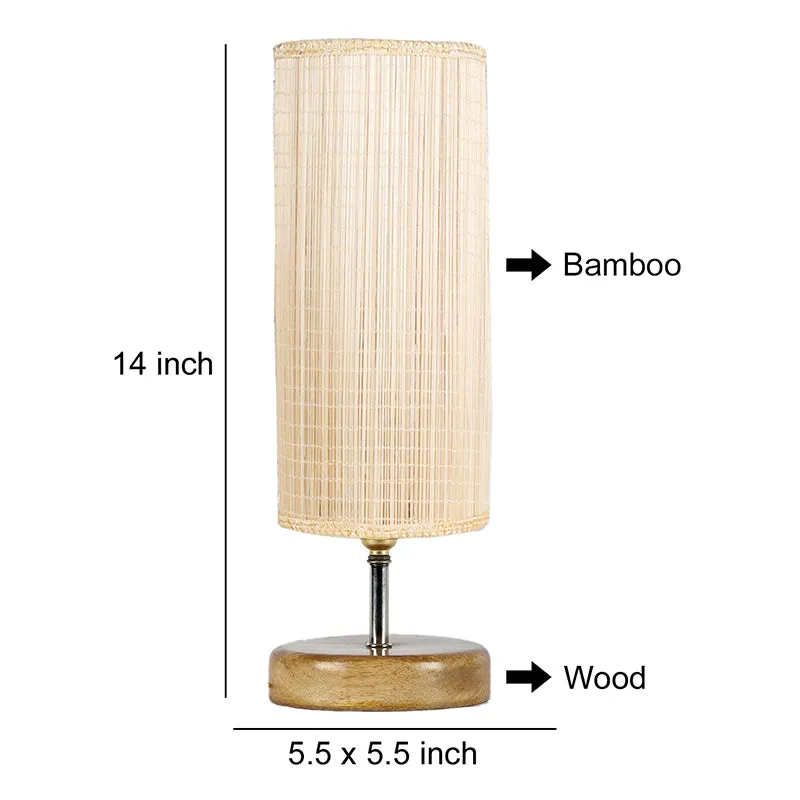 Hisha Wooden Table Lamp With Cylinder Bamboo Shade - Beige,Brown media 5