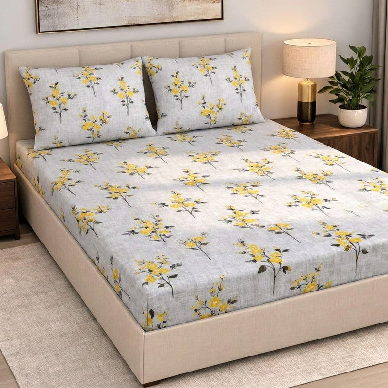 Simple Bloom Cotton Bedsheet - 300 TC