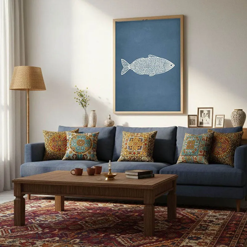 Minimal Fish Artwork Canvas Wall Painting With Brown Frame media 5