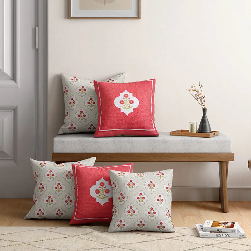 India Circus Ashen Bloom Printed Velvet Cushion Cover - Set Of Five media 1