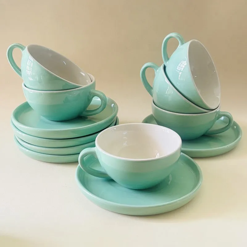 Ceramic Cup & Saucer (Sage Green/240 mL Each) - Set of Six media 6