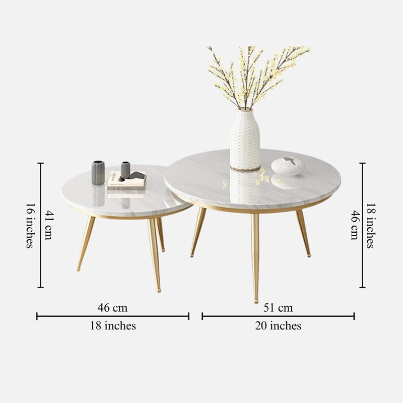 Atelier Blanc Accent Table with Marble Top (Gold & White) - Set Of Two media 6