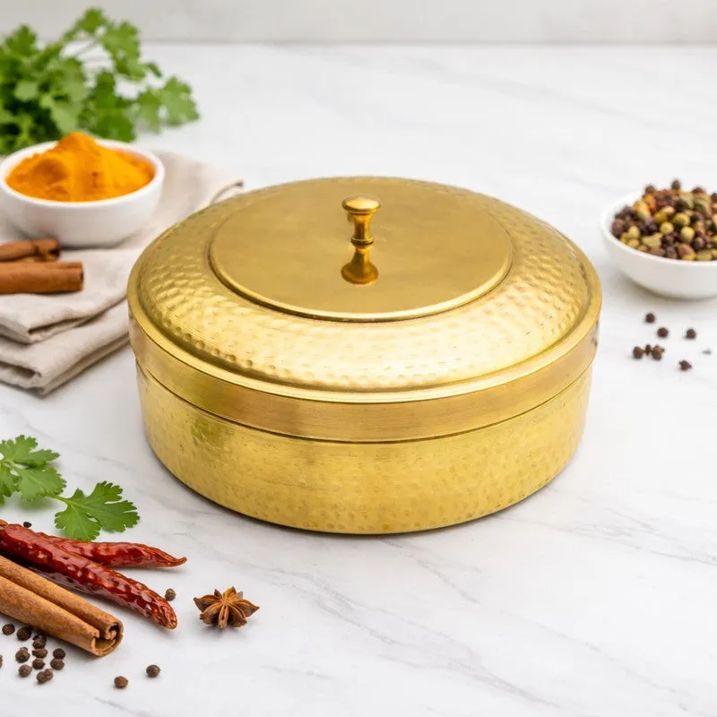 RoyalBlend Brass Round Masala Box - Nine Piece Set media 1