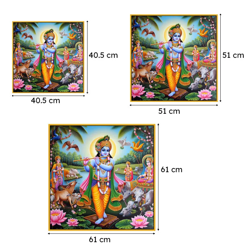 Vibrant Krishna Canvas Wall Art With Frame media 6