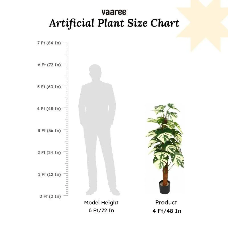 Monever Artificial Monstera With Black Plastic Pot (White) - 4 Feet media 7
