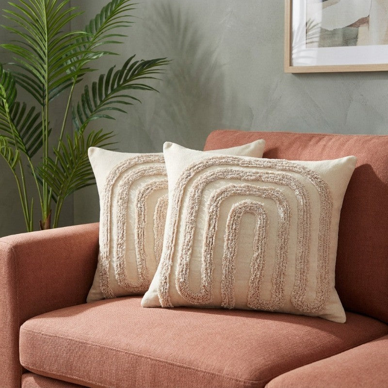 Tufted Grace Tufted Cotton Cushion Cover - Set of Two - 18 x 18 Inches