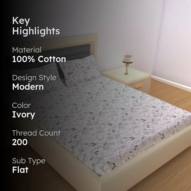 Bloom In Vine Floral Cotton Bedsheet (Ivory) - 200 TC media 2