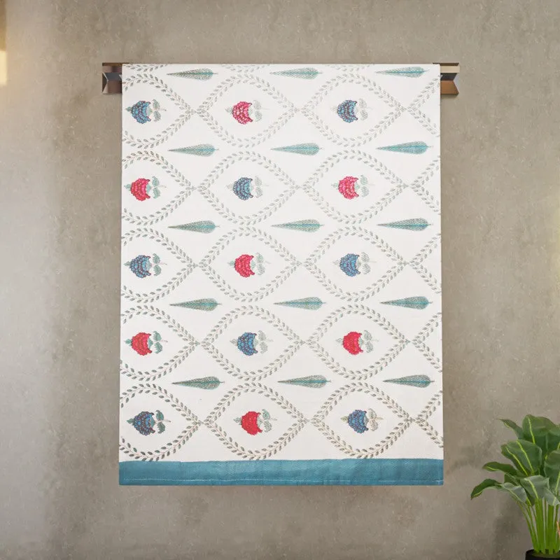 Desert Bloom Cotton BathTowel - Blue & White media 4