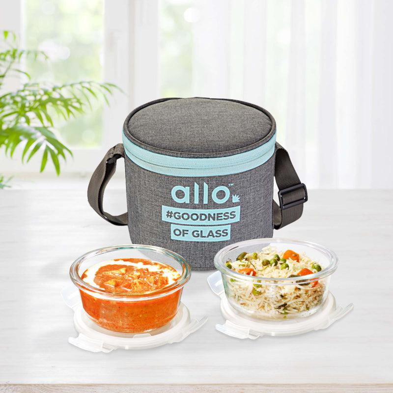 Oliva Round Glass Lunch Box With Canvas Grey Lunch Bag (400 ML) - Three Piece Set media 3