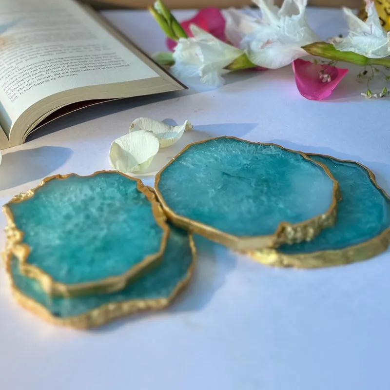 Celeste Handcrafted Crystal Agate Coaster (Green) - Set Of Four media 4