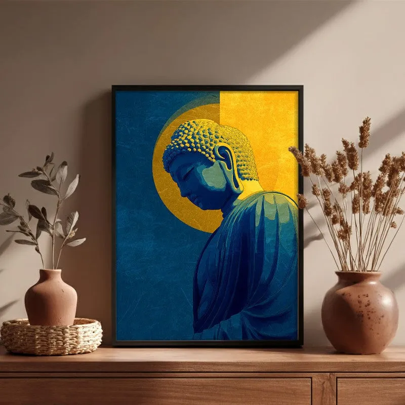 Radiant Buddha In Golden Aura Archival Paper Wall Painting With Black Frame media 6