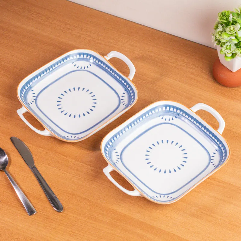 Blue Rim Porcelain Platter - Set Of Two media 1