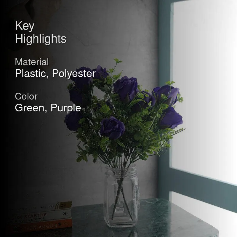 Faux Violet Plastic Rose Bunch - Set Of Two media 2