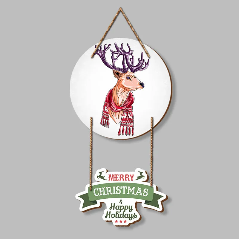 Merry Rudolf In A Scarf Christmas Wood MDF Wall Hanging media 3