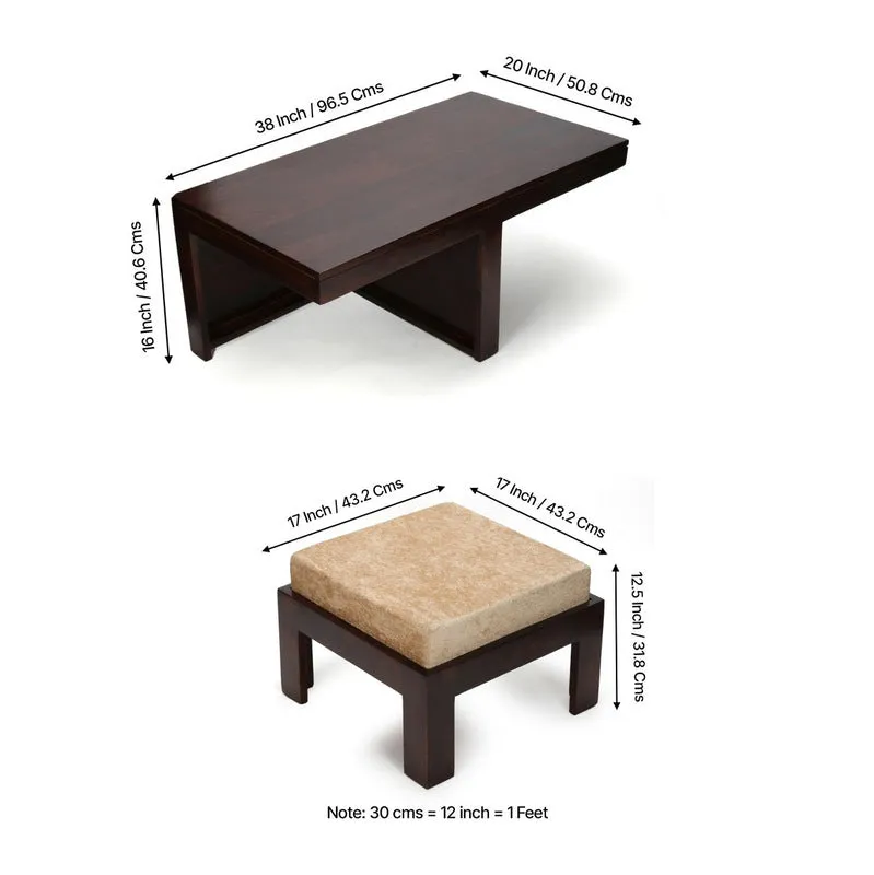 Drexon Sheesham Wooden Center Table with Stools (Deep Brown,Grey) - Five Piece Set media 10