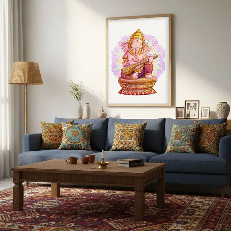 Veena Vinayaka Archival Paper Wall Art - Natural Brown Frame media 3