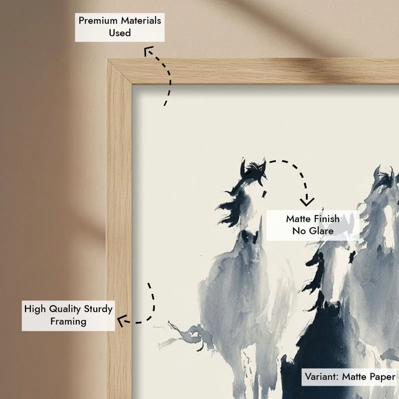 Rustic Horse Family Wall Painting With Brown Frame media 9