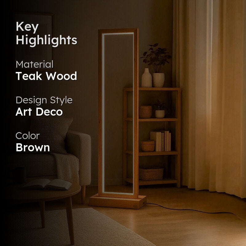 Rectangular Teak Wood LED Wooden Floor Lamp media 2