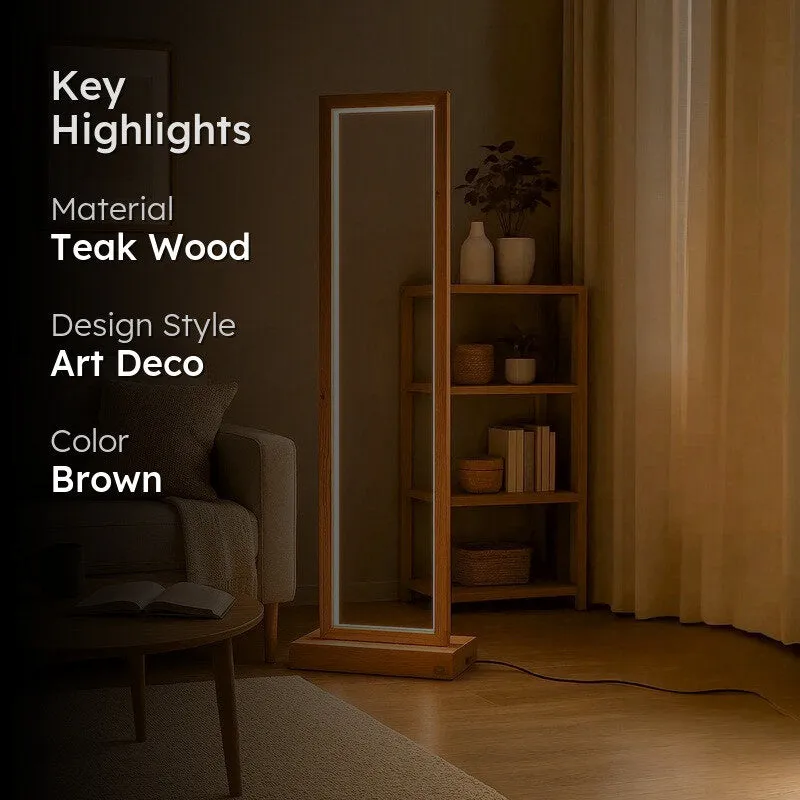 Rectangular Teak Wood LED Wooden Floor Lamp media 2