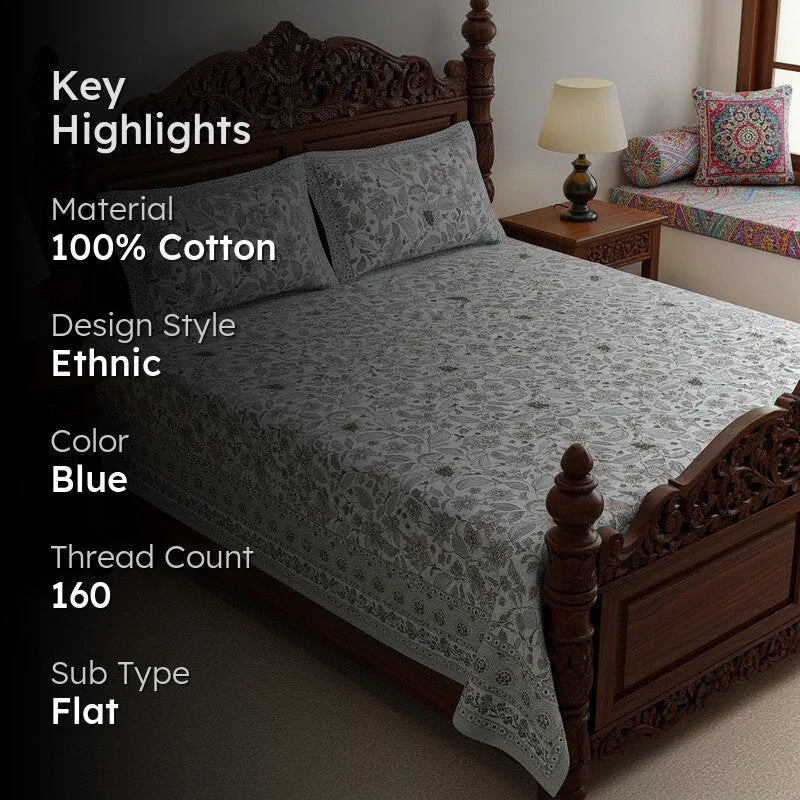 Rigavo Floral Cotton Bedsheet (Light Blue) - 160 TC media 2