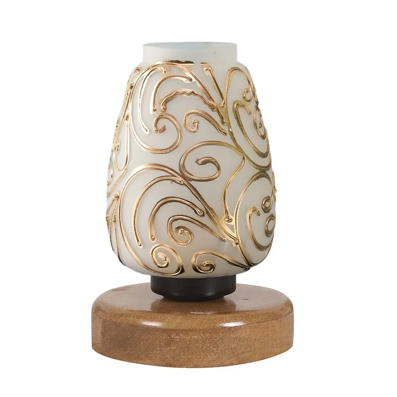 Glorene Glass Table Lamp With Wooden Base - White & Gold media 5