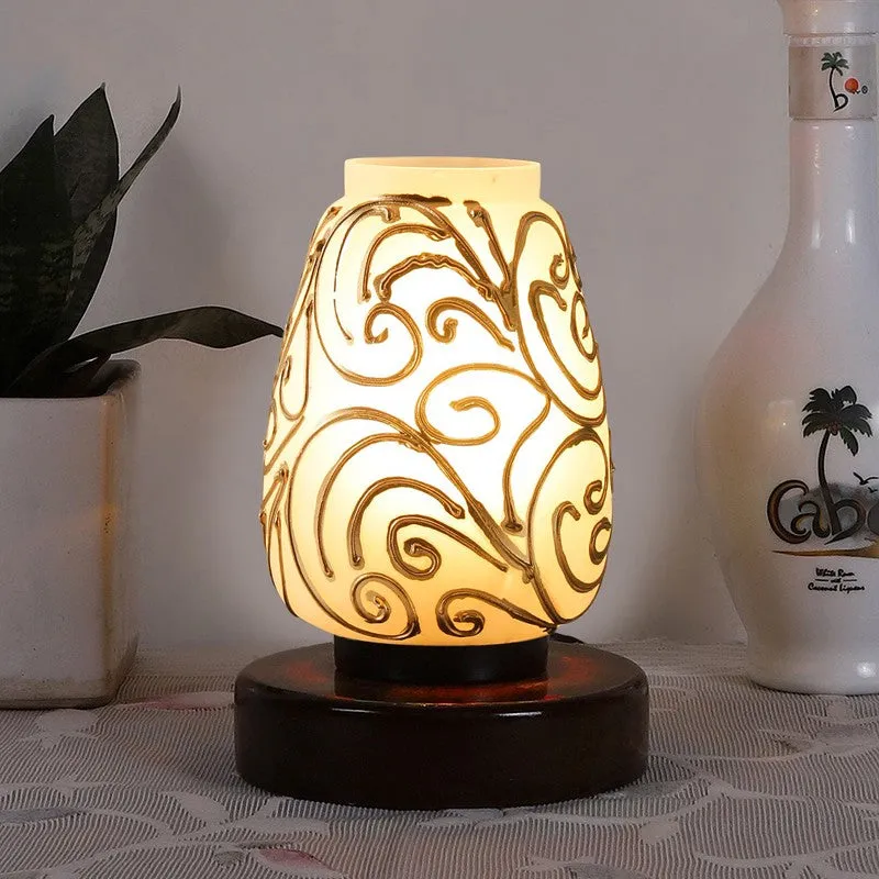 Gloflare Glass Table Lamp With Wooden Base - White media 3