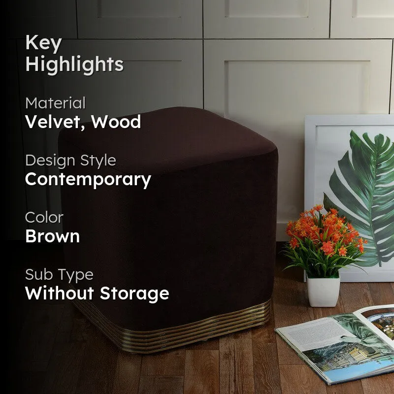 Aureum Solid Velvet Pouffe - Brown media 2