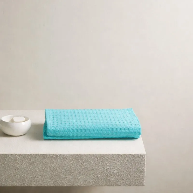 Ambar Waffle Weave Cotton Bath Towels - Sky Blue media 1