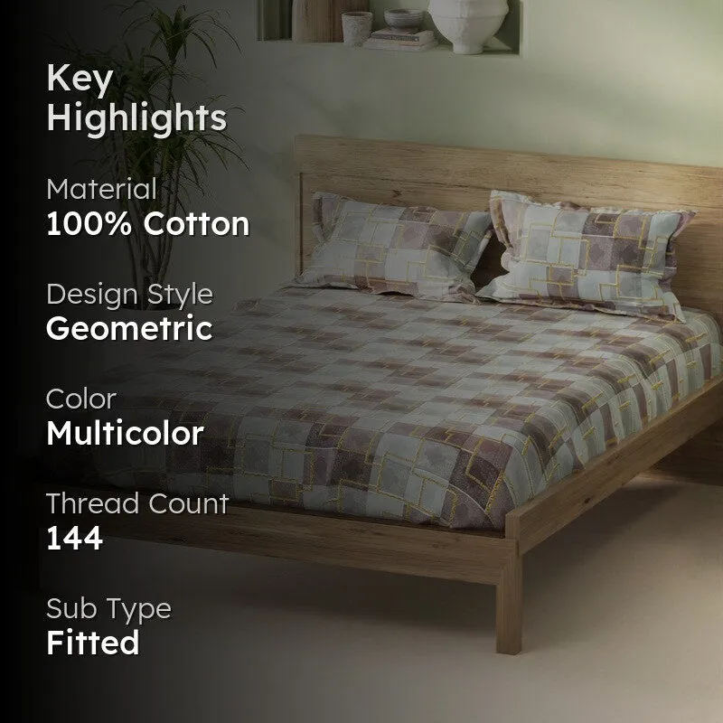 Irvyn Fitted Cotton Bedsheet (Multicolor) - 144 TC media 2