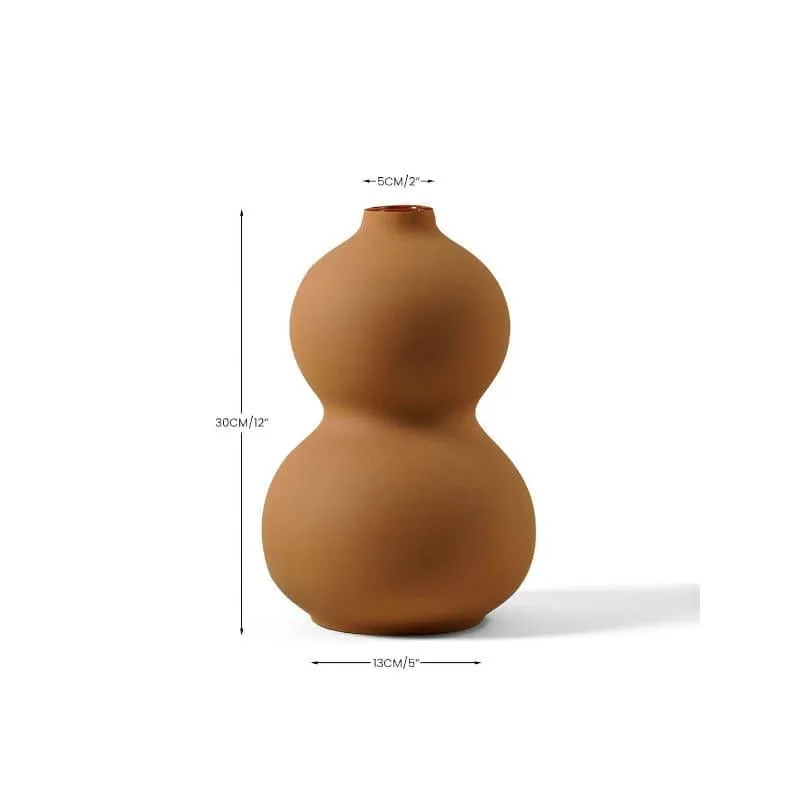 Brown ceramic bubble vase with rounded double-gourd shape on a white background