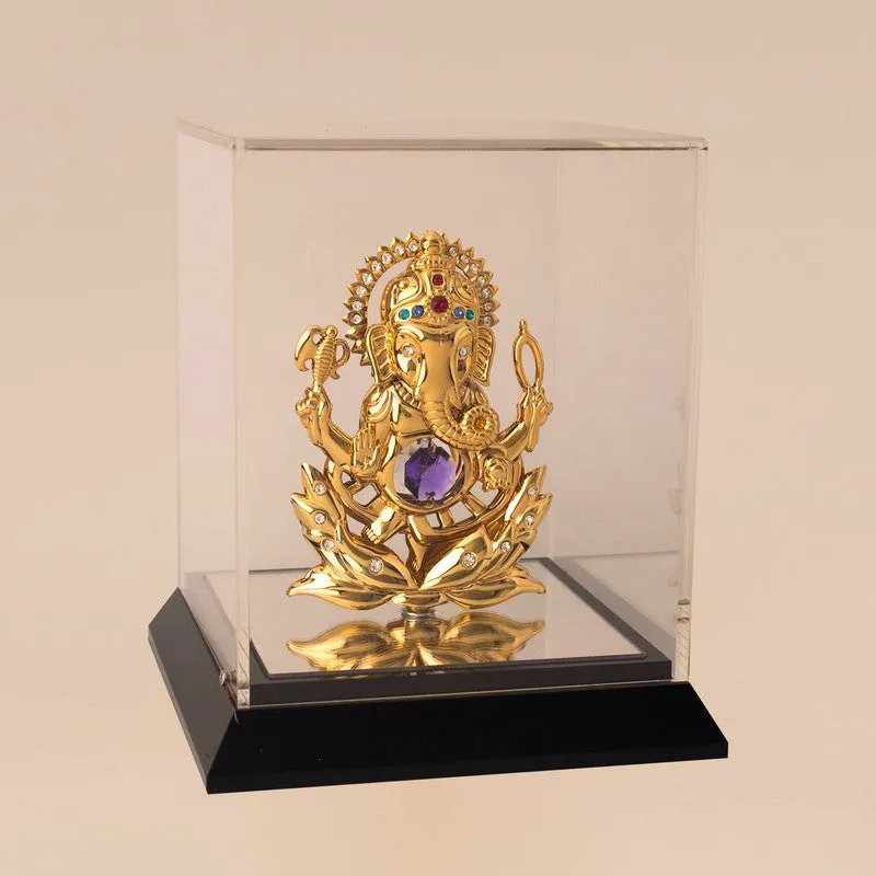 Golden Ganesha 24K Gold Plated Mild Steel Showpiece (Blue) media 3