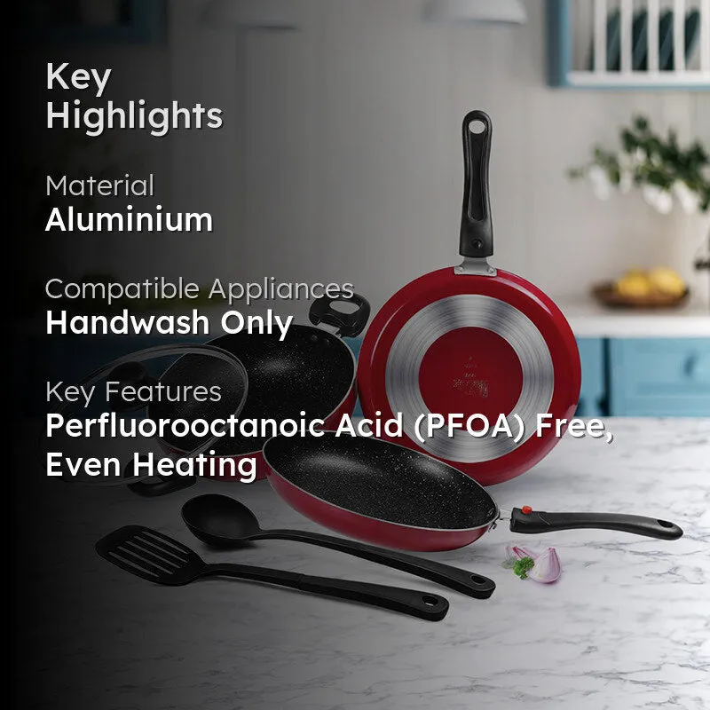 Milton Pyra Non-Stick Cookware Set (Red/2.5 L) - Five Piece Set media 2