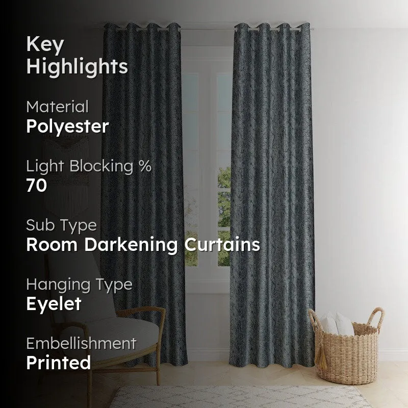 SoftFall Printed Curtains (Grey) - Set Of Two media 2