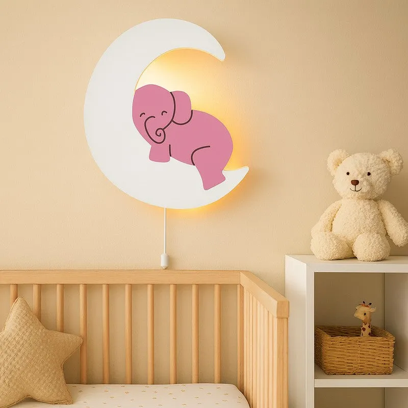 Moon Hug Elephant Battery Operated MDF Wall Lamp - Pink media 1