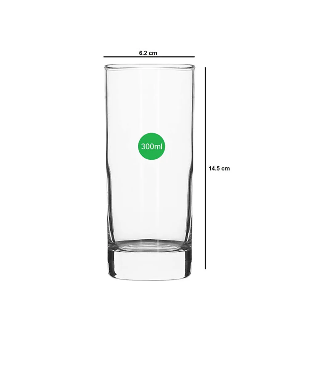 Clear tumbler shown upright with visible height and width markings