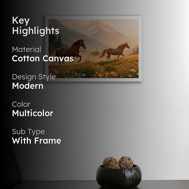 Horses in Meadow Wall Art with White Frame media 2