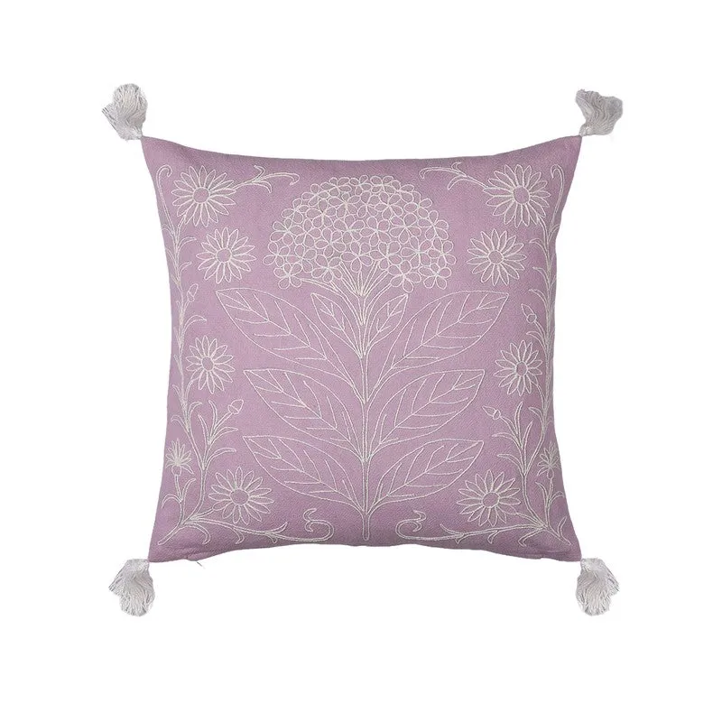 Floral Elegance Cotton Cushion Cover (Purple) - Set of Two media 3