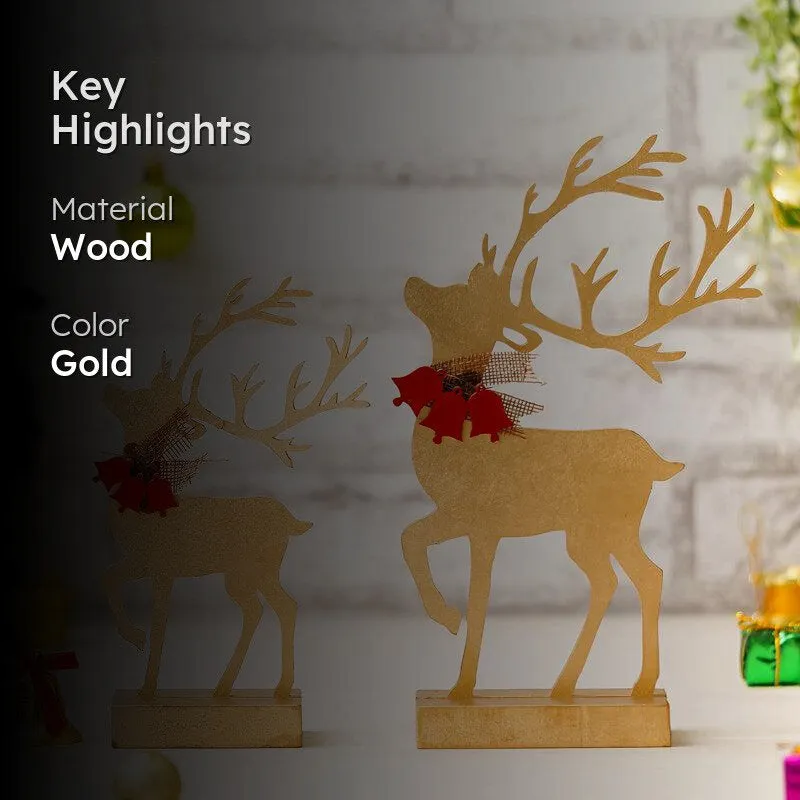 Dancer & Prancer Wood Christmas Showpiece - Set Of Two media 2