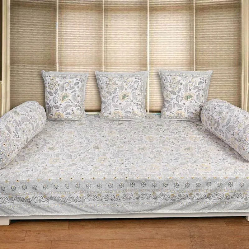 Ansa Flora Diwan Set (White) - Six Piece Set media 1