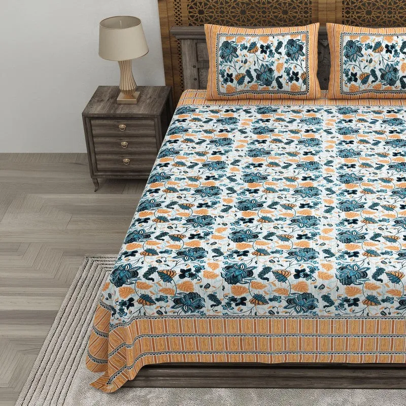 Softus Cotton Bedsheet (Blue,Orange) - 240 TC media 3