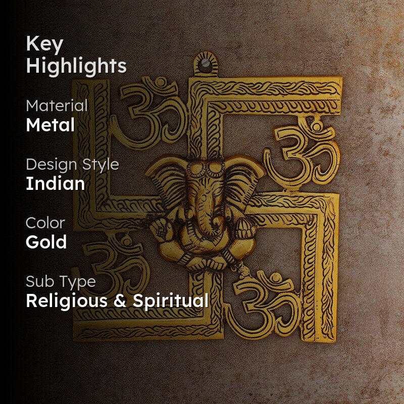Swastika Om Ganesha Religious Metal Wall Accent media 2
